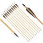 TY Archery Lot de 12 flèches en bois de 32 pouces avec plumes naturelles de 4 pouces pour tir à l'arc flèches en bois de chasse 