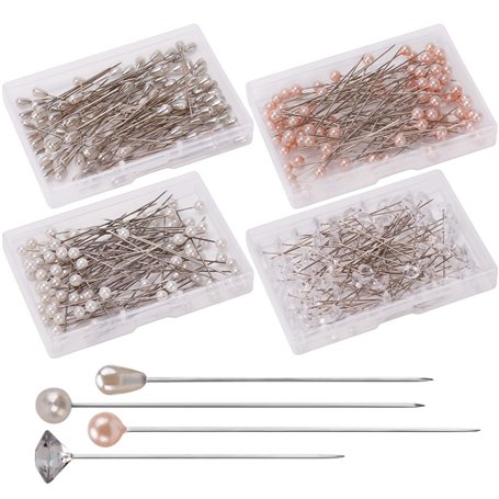 AIEX Lot de 320 épingles à tête en Perles de Cristal - 4 Styles - Épingles à tête Droite pour Banquet