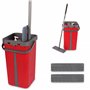 Balai plat microfibre- Système d'essorage-Seau à double chambre-Nettoyage facile- Pour tous types de sols- Rouge-Cenocco