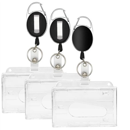 Lot de 3 porte-badge avec clé rétractable - Porte-badge avec clip