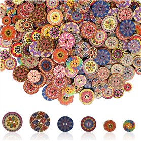 LANSKYLAN 300 Pcs Boutons en Bois Ronde 2 Trous Couture Vintage Colorés pour Mercerie