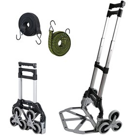 Pejevir Diable Pliable pour Escalier, Chariot de Transport en Aluminium 125kg Capacité, Chariot d'Escalier avec 6 Roues, 2 Cordo Pejevir Diable Pliable pour Escalier