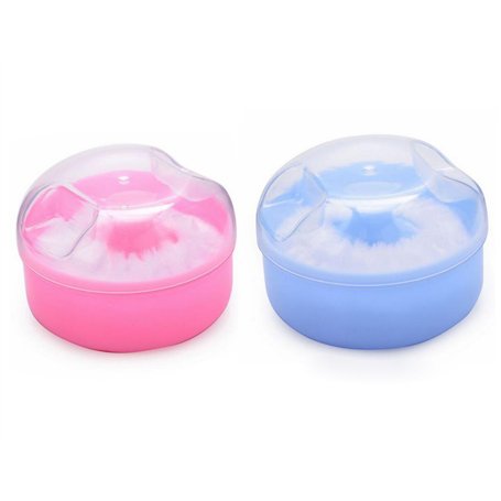 2pcs (bleu + rose) plastique recharge bébé enfant en bas âge soins de la peau après le bain cas poudre en vrac visage corps talc