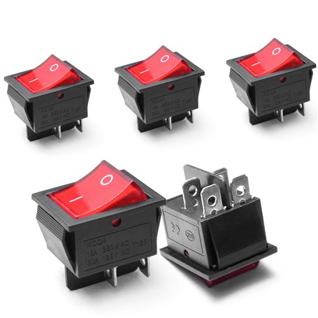 5Pcs Lumière On/Off DPST bateau Interrupteur à bascule 16A/250 V/20A 125 V AC 4 Broches Rouge