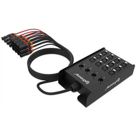 Audibax Snake 12 - Stagebox de 12 entrées et 4 sorties - Boîtier de Direct Haute Performance - Câble de 15 Mètres Inclus - Câble