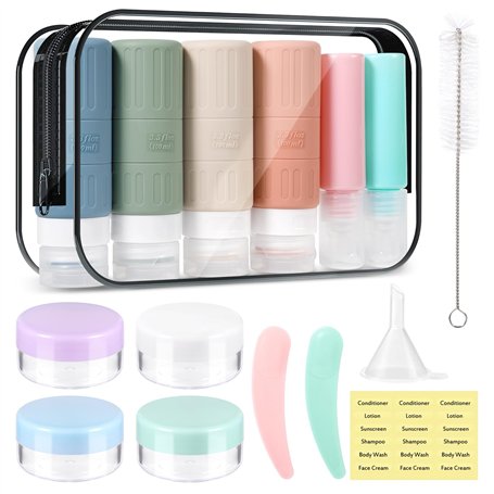 JAMATA Kit Voyage Silicone 16pcs 100ml - Flacons Étanches Réutilisables pour Shampoing