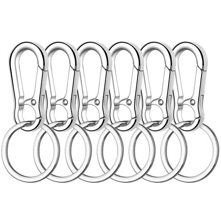Mousqueton Détachable Pivotant 6 Pièce Mousqueton Métallique avec Porte-Clés Anneau Porte-Clés Détachable Mousqueton avec Boucle