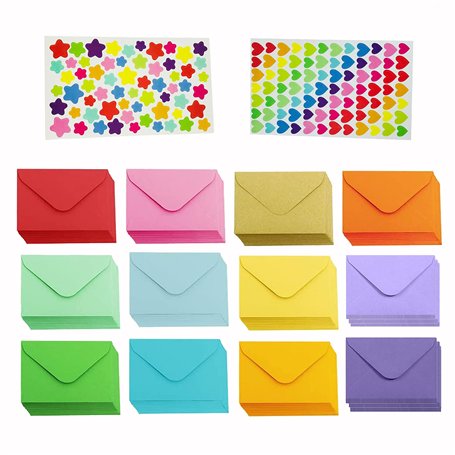 Lot de 60 mini enveloppes aux couleurs assorties avec 2 feuilles d'autocollants à faire soi-même