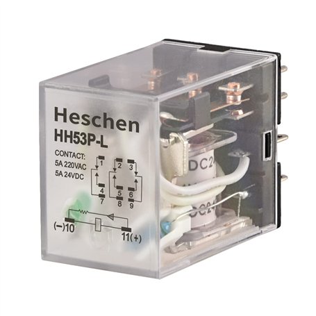 Heschen Gereral HH53P-L Relais de puissance 24 VDC Bobine 5 A 220 VAC/24 VDC 3PDT 11 broches Bornes Indicateur LED