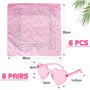 BOOMTOP 6paires Lunettes Cœur Rose Lunette d'Amour Protection Uv et 6pcs Bandana Foulard Carré Rose Décoration DIY Accessoires d