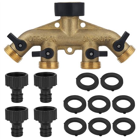 Séparateur de tuyau extérieur robuste Adaptateur de robinet de jardin Collecteur de tuyau d'eau Vanne d'arrêt / marche individue