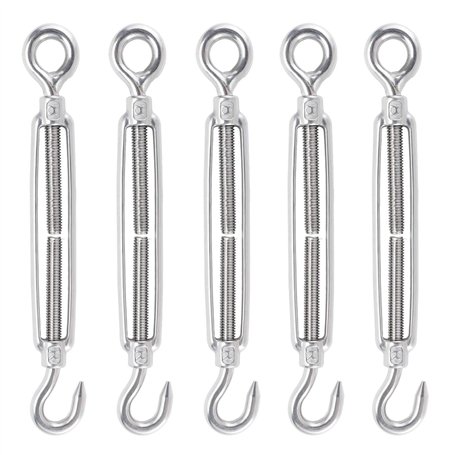 WiMas Lot de 5 tendeurs de fil à boucle tournante en acier inoxydable M8 réglables en forme de crochet et corde à œil