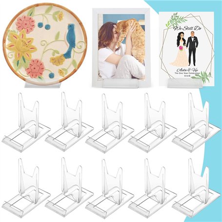 BUENTYA 10 PCS Support de Présentation Réglable Transparent Supports de Plaque Affichage en Plastique Chevalets Transparents Pré