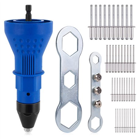 Pistolet à rivet pour perceuse sans fil électrique - Outil de rivetage sans fil - Adaptateur d'écrou - Avec 3 têtes convertibles