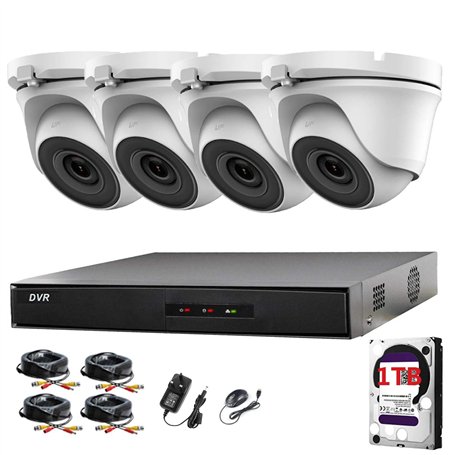 HIKVISION Hiwatch Kit de vidéosurveillance DVR 4 canaux avec système de sécurité et 4 caméras dôme HIKVISION HIWATCH étanches Bl