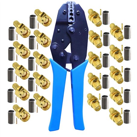 Lot de 10 connecteurs SMA mâle vers femelle et outil de sertissage coaxial pour câble d'extension d'antenne wifi SMA BNC RG58
