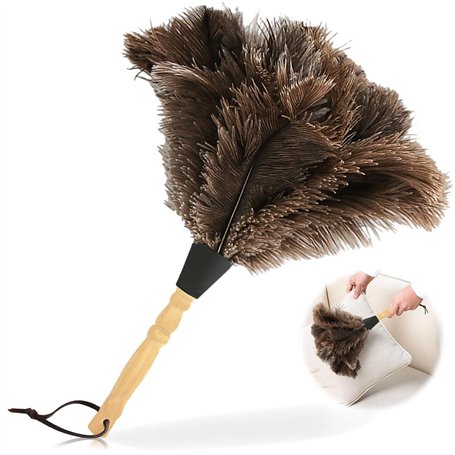 Nizirioo Plumeau d'autruche 34 cm Plumeau avec Manche en Bois pour Chambre Salon Bibliothèque