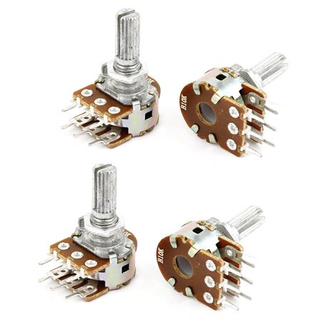 sourcing map 4 PC B10K 10 K ohm 6 Épingle gle s Split Shaft pieds linéaires potentiomètres rotatifs à double conicité