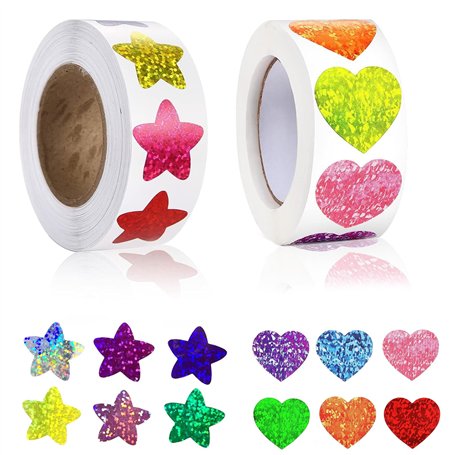 1000pcs Rouleau D'Autocollants ColoréS D'éToiles Et De Coeurs De Paillettes