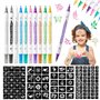 Kit Stylo Tatouage Temporaire Enfant - 10 Stylos Tatouage Temporaire et 111 Pochoirs Tatouage Temporaire pour Cadeau DIY