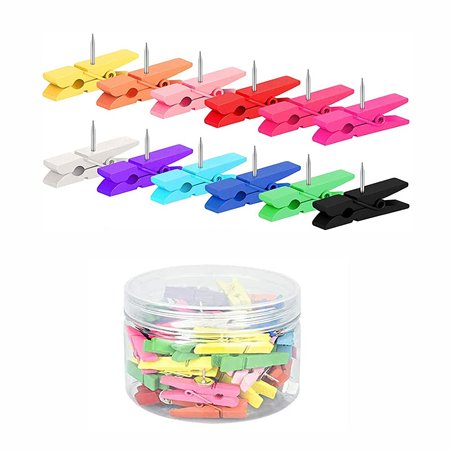 Tiardey 50 pcs Couleur en Bois Clips Punaises
