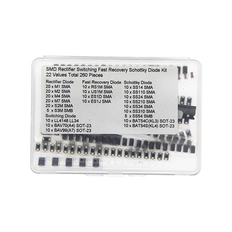 22 Valeurs Total 260 Pièces SMD Diode de redressement rapide + Diode de récupération + Diode Schottky + Diode de commutation Kit