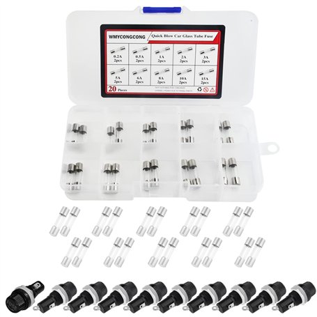 WMYCONGCONG 10 pièces AC 250V 10A/AC 125V 15A Socle porte-fusible à vis 5x20mm monté sur panneau avec kit de fusibles à tube de