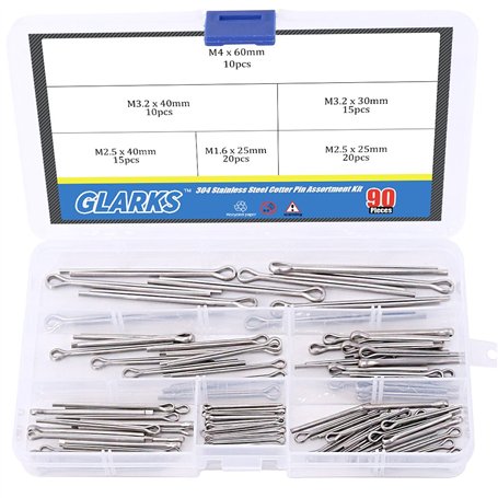 Glarks 90 pcs en acier inoxydable 304 Cotter Pin Clip principales ultraconfortables Fixation Assortiment kit