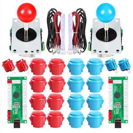EG STARTS Manette USB pour jeu PC 2 joueurs 2 x 5 broches + 4 x boutons poussoirs 24 mm + 16 x boutons 30 mm pour jeux d'arcade
