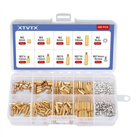 XTVTX 300 pièces M2 Entretoise hexagonale en laiton à filetage Acier inoxydable Mâle Femelle Kit d'assortiment d'écrous à vis XTVTX 300 pièces M2 Entretoise hexagonale en laiton à filetage Acier inoxydable Mâle Femelle Kit d'assortiment d'écrous à vis