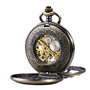 TREEWETO Montre de Poche Unisexe avec chaîne à remontage analogique et Double charnière Motif Squelette Bronze