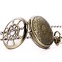 TREEWETO Montre de Poche Unisexe avec chaîne à remontage analogique et Double charnière Motif Squelette Bronze