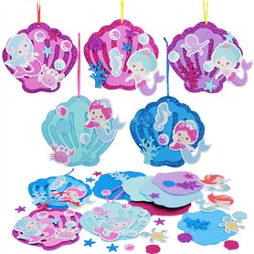 LAMEK 8Pcs Bricolage Sirène Coquille Enfant, Artisanat Mer avec Autocollant en Mousse, Décoration Suspendue Loisir Créatif Activ LAMEK 8Pcs Bricolage Sirène Coquille Enfant
