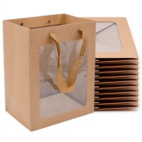 YHSKJCD 10 Pièces Sac en Papier Sac kraft, Boîte de Cadeau en Papier Kraft, Sacs Cadeaux Avec Poignées, Sac Cadeau avec Fenêtre  YHSKJCD 10 Pièces Sac en Papier Sac kraft
