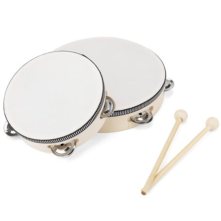 MANCHAP Lot de 2 tambourins en bois de 2 tailles