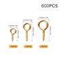 BigKego Lot de 600 petites vis à œillets en métal doré pour la fabrication de bijoux, bricolage, artisanat, 3 tailles 8, 10, 12 