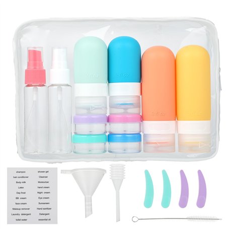 Flacon Voyage en Silicone Set - 18 Pièces Contenant Voyage - Kit Voyage Avion - Bouteille de Voyage Accessoires