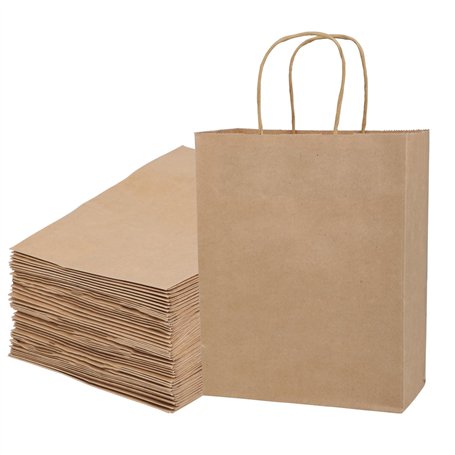 Lot de 50 sacs en papier marron avec anse - sacs cadeaux - sacs en papier kraft avec poignée de cordon - 21 x 11 x 27 cm - Sac K