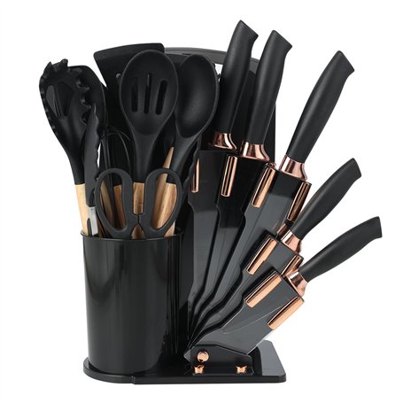 Ensemble de couteaux de cuisine 19 pièces Ensemble d'outils de cuisine avec silicone