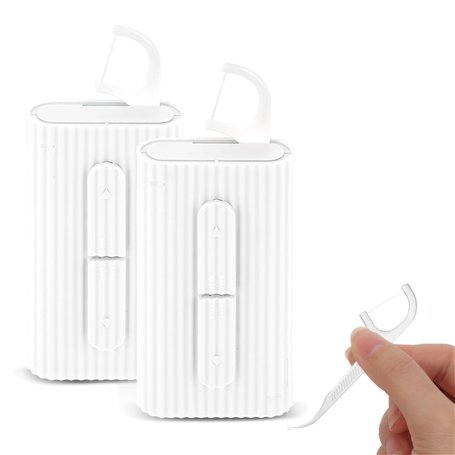 Lot de 2 boîtes de fil dentaire automatiques portables - Distributeur de fil dentaire - Blanc - Pour le nettoyage des dents - 20