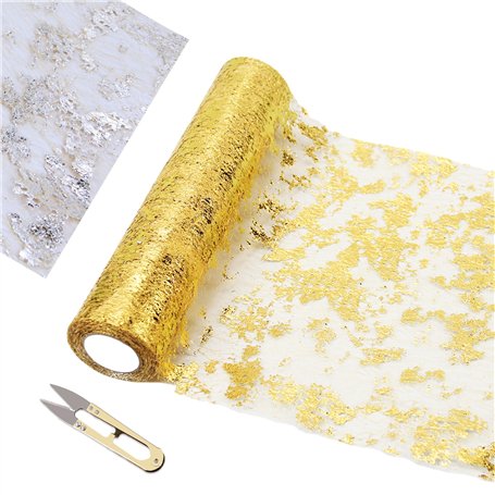 Chemin de Table Dorée 10M X 29CM Chemin de Table en Or avec 1 Ciseaux Tailleur en Forme de U