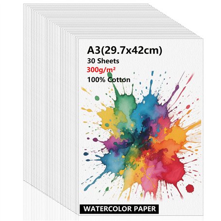 Atliberswo – Papier aquarelle 30 feuilles format A3 300 g/m² – Idéal pour l'aquarelle