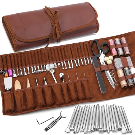 TLKKUE Kit d'outils de travail du cuir avec sac de rangement personnalisé