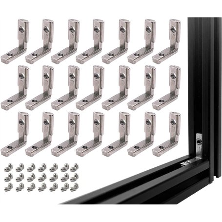 KBNIAN 20 Pcs Équerre de Fixation Renforcée Double-Trou Équerre de L en Acier Galvanisé avec 40 Pcs Vis de 6mm Équerres d’Assemb