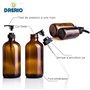 DRERIO Flacon Pompe Ambré Verre Lot de 2 Bouteille Verre 500ml avec 4 Salle de Bain ÉTiquettes, Distributeur pour Shampoing, Liq