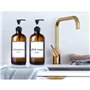 DRERIO Flacon Pompe Ambré Verre Lot de 2 Bouteille Verre 500ml avec 4 Salle de Bain ÉTiquettes, Distributeur pour Shampoing, Liq