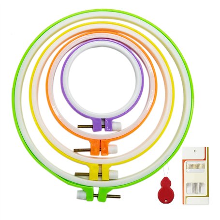 4 tailles - Cercle à broder en plastique - Kit de cercles à broder ronds colorés - En plastique - Cercle - Point de croix - Avec
