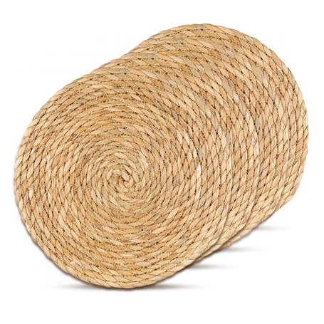 Decorasian Lot de 4 sets de table ronds tressés en jacinthe d'eau : WANDGU - 30 cm - Dessous de verre - Décoration de salon - De