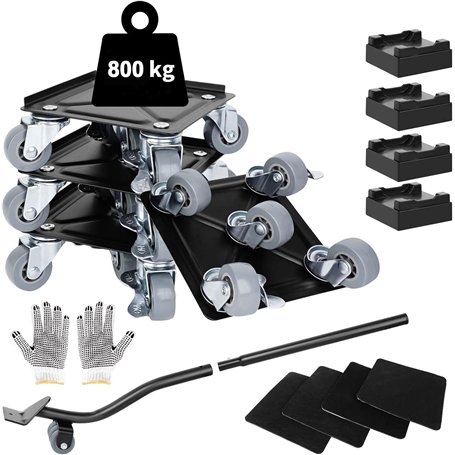 Kit de Transport de Meubles Lourds - 5 roulettes Pivotantes à 360° et Lève-Meuble