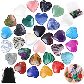 Vleuexe 30 Pièces Cristal en Forme Coeur,Naturel Multicolores en forme de Cœur,Pierres précieuses de guérison,Pierre de Cœur pou Vleuexe 30 Pièces Cristal en Forme Coeur